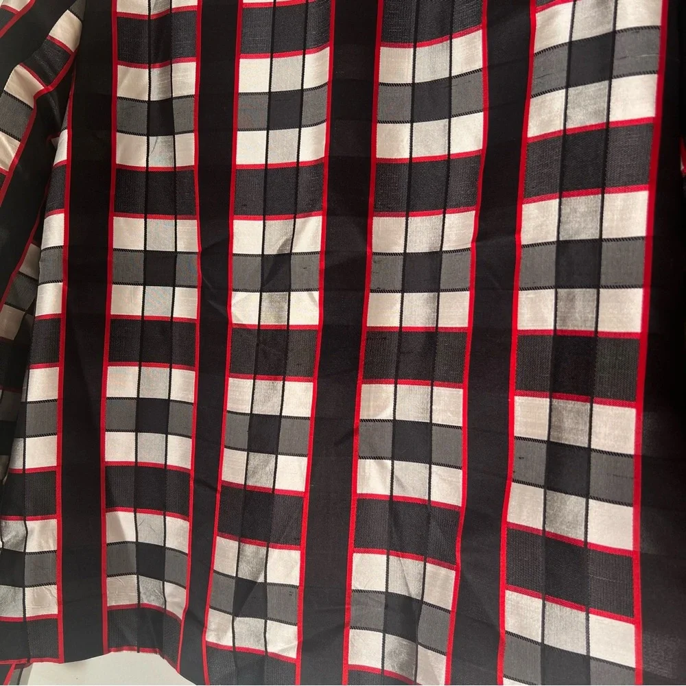 Nina Mclemore Red Black White Checked Silk Blazer Size 10 - Picture 9 of 15